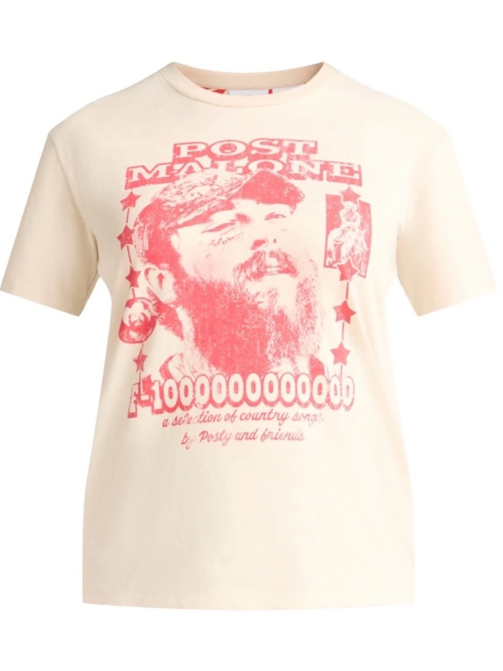 Women’s Official Post Malone Graphic Crewneck Tee in Cream with Red Graphic